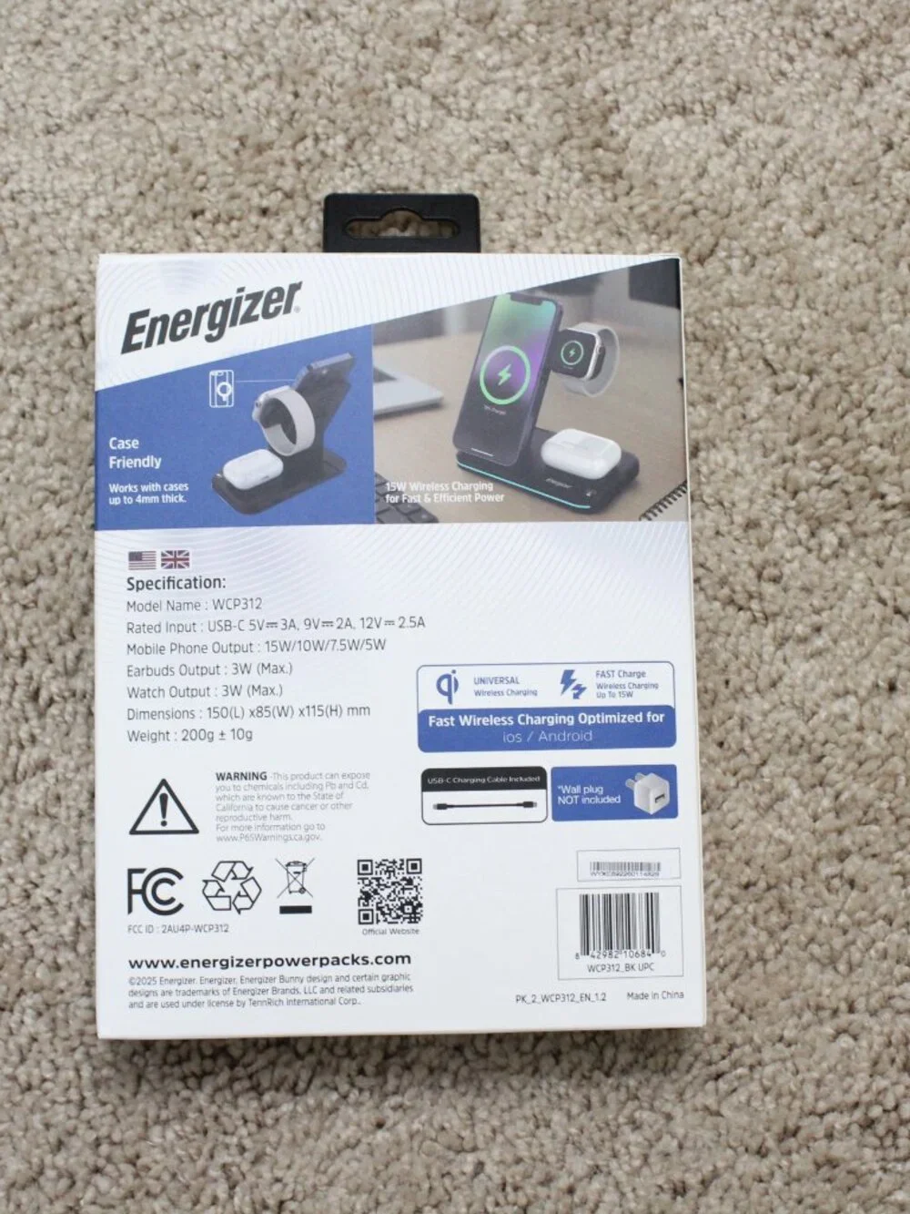 Energizer Ultimate 3 Device Wireless Charging Pad For iOS & Android 15W Foldable